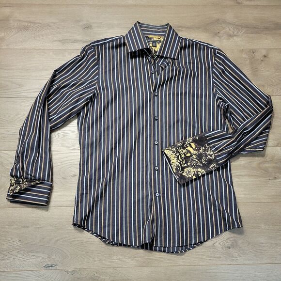 Banana Republic Shirt Mens Medium Black Striped Long Sleeve Flip Cuff Preppy - Picture 1 of 5